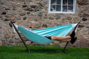 Combo - Double Polyester Hammock with Stand (9ft) - Aqua