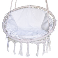 Load image into Gallery viewer, Deluxe Macrame Chair with Fringe and Pillow- White