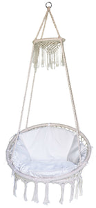 Deluxe Macrame Chair with Fringe and Pillow- White