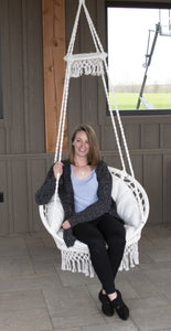 Deluxe Macrame Chair with Fringe and Pillow- White