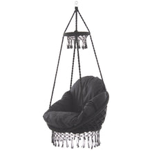 Load image into Gallery viewer, Deluxe Macrame Chair with Fringe and Pillow - Eclipse
