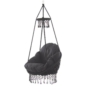 Deluxe Macrame Chair with Fringe and Pillow - Eclipse
