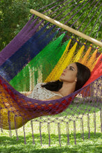 Load image into Gallery viewer, Spreader Bar Hammock Queen with Crochet Fringe - Rainbow