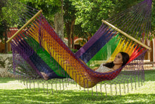 Load image into Gallery viewer, Spreader Bar Hammock Queen with Crochet Fringe - Rainbow