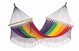 Spreader Bar Hammock Queen with Crochet Fringe - Rainbow